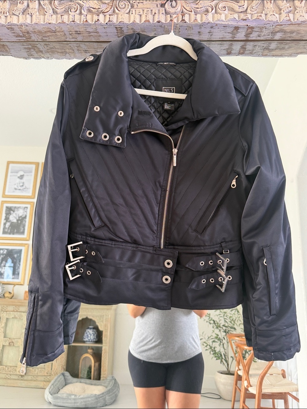NILS Black Quilted Ski Jacket with Buckle and Grommet Details